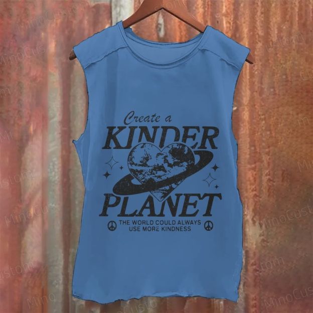 Planetary Heart - Printed Tank Top with Kindness Slogan