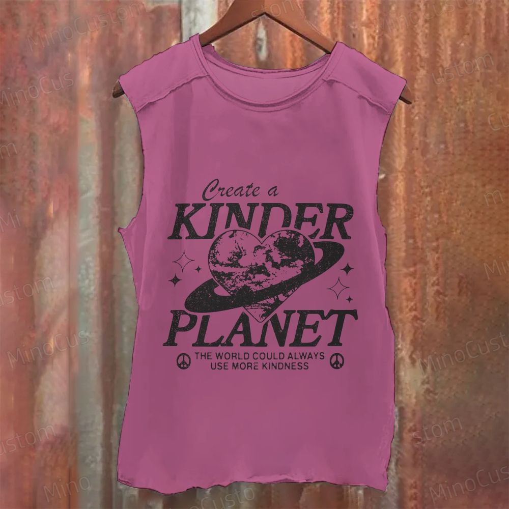 Planetary Heart - Printed Tank Top with Kindness Slogan