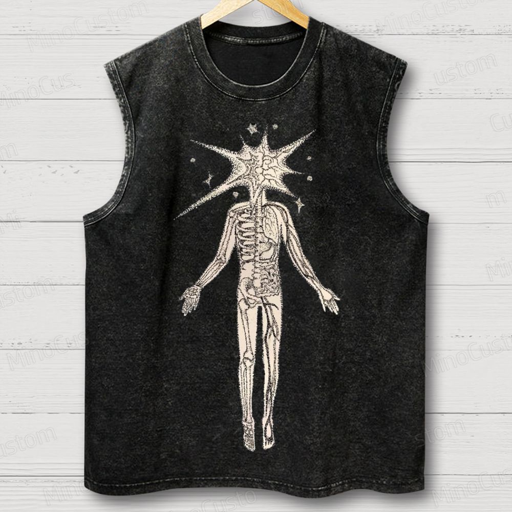 Vintage Psychedelic Human Anatomy Graphic Washed Tank Top