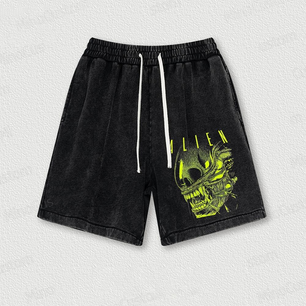 Sci-fi Alien Washed Vintage Shorts 