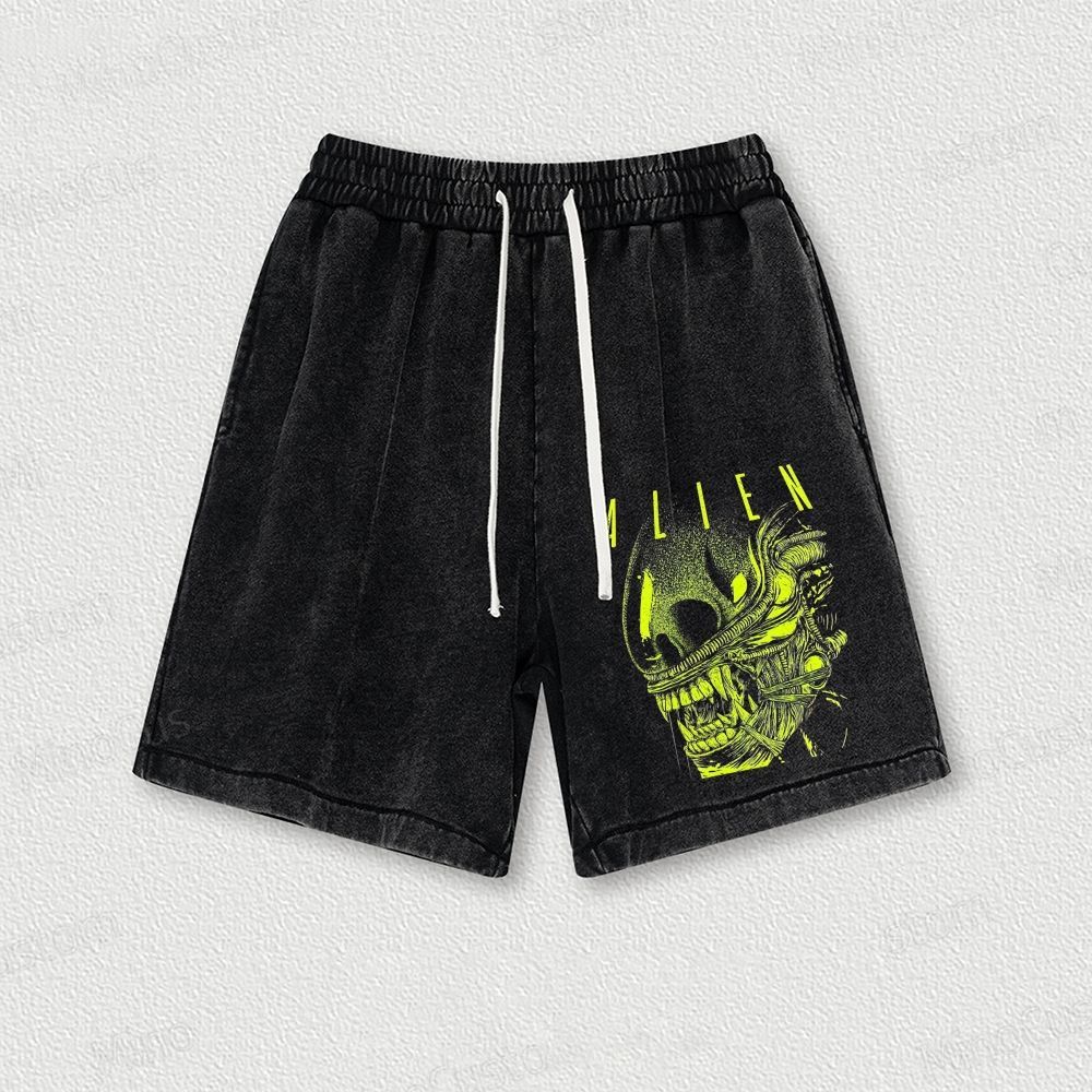 Sci-fi Alien Washed Vintage Shorts