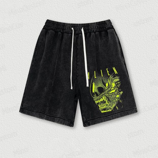 Sci-fi Alien Washed Vintage Shorts 