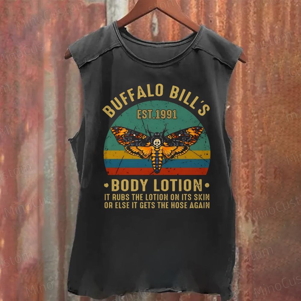 “Buffalo Bill’s Body Lotion” Death’s-head Moth Movie Quote Graphic Washed Tank Top