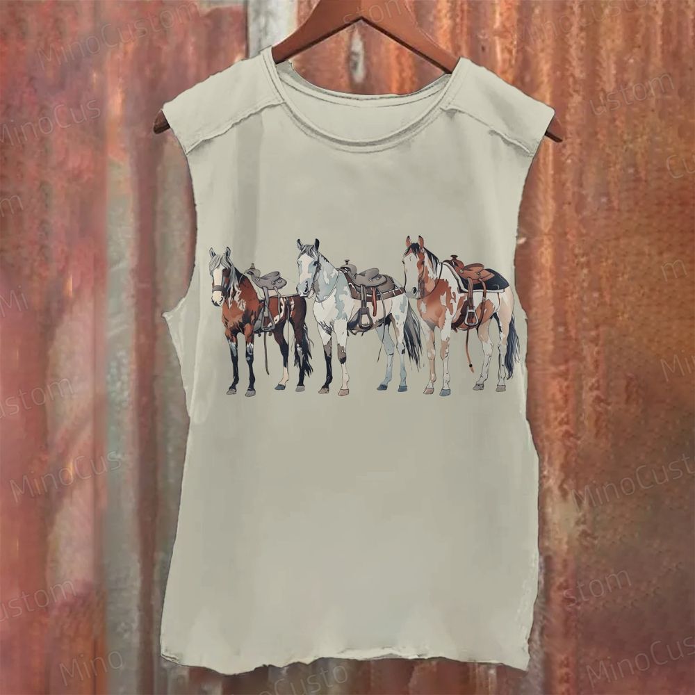 Cute Western Horses Printed Tank Top