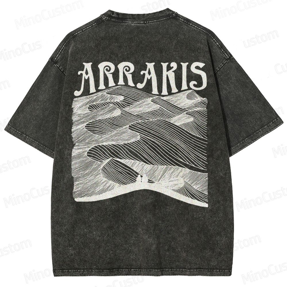 “ARRAKIS – Desert Planet Tribute” Sci-Fi Line Art Graphic Washed T-Shi