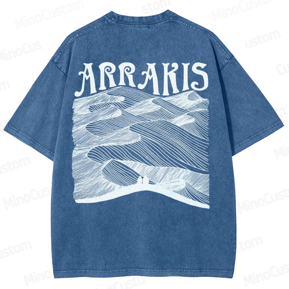 “ARRAKIS – Desert Planet Tribute” Sci-Fi Line Art Graphic Washed T-Shirt