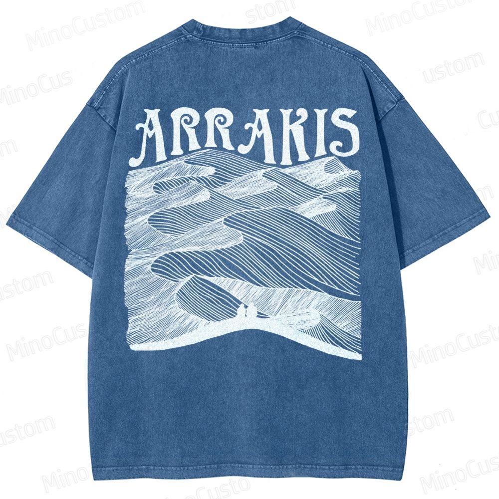 “ARRAKIS – Desert Planet Tribute” Sci-Fi Line Art Graphic Washed T-Shirt
