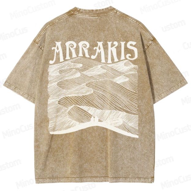 “ARRAKIS – Desert Planet Tribute” Sci-Fi Line Art Graphic Washed T-Shirt