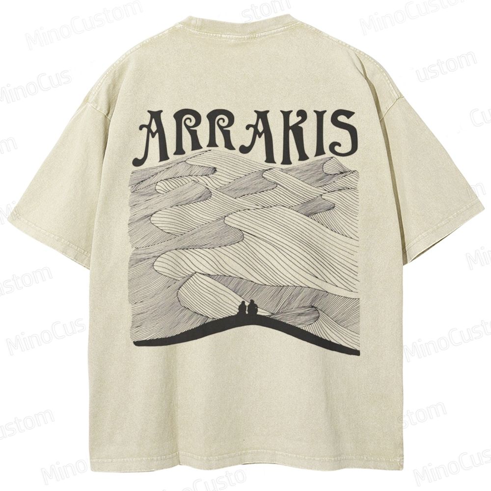 “ARRAKIS – Desert Planet Tribute” Sci-Fi Line Art Graphic Washed T-Shirt