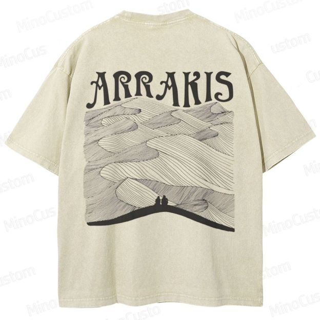 “ARRAKIS – Desert Planet Tribute” Sci-Fi Line Art Graphic Washed T-Shirt