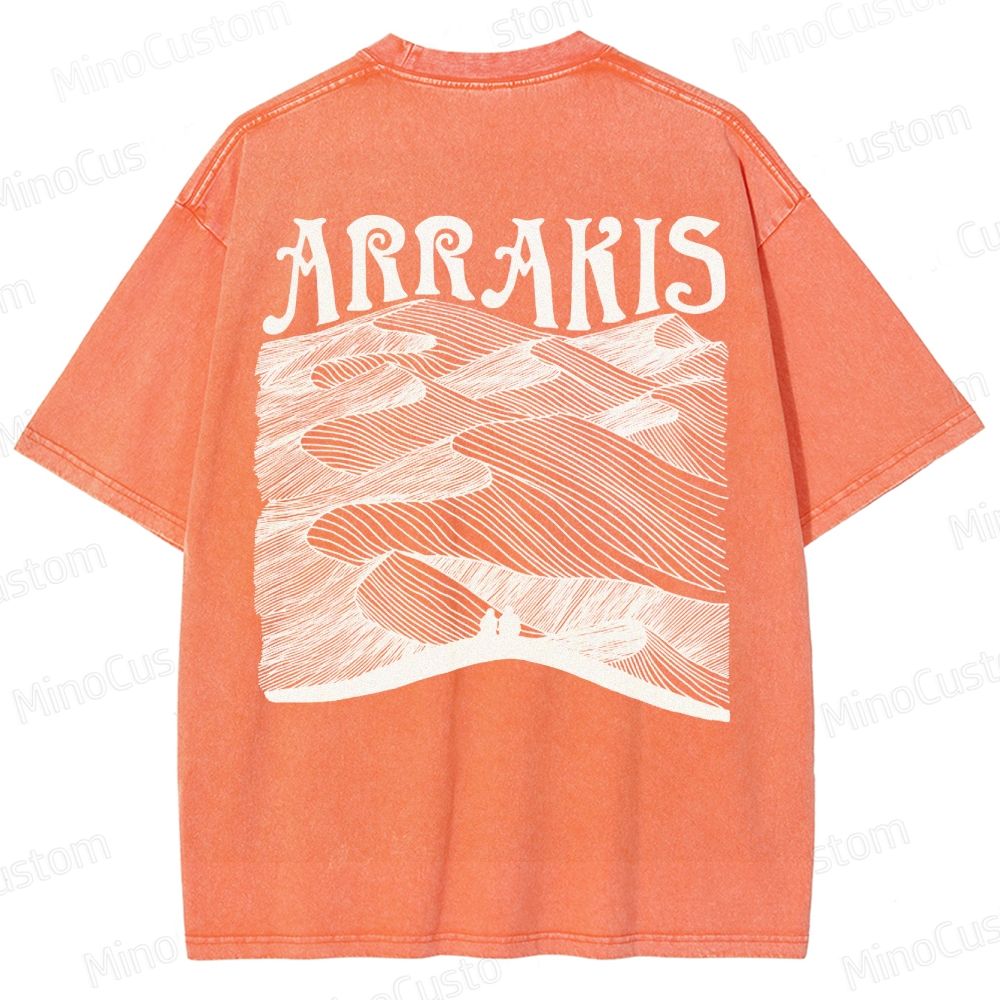 “ARRAKIS – Desert Planet Tribute” Sci-Fi Line Art Graphic Washed T-Shirt