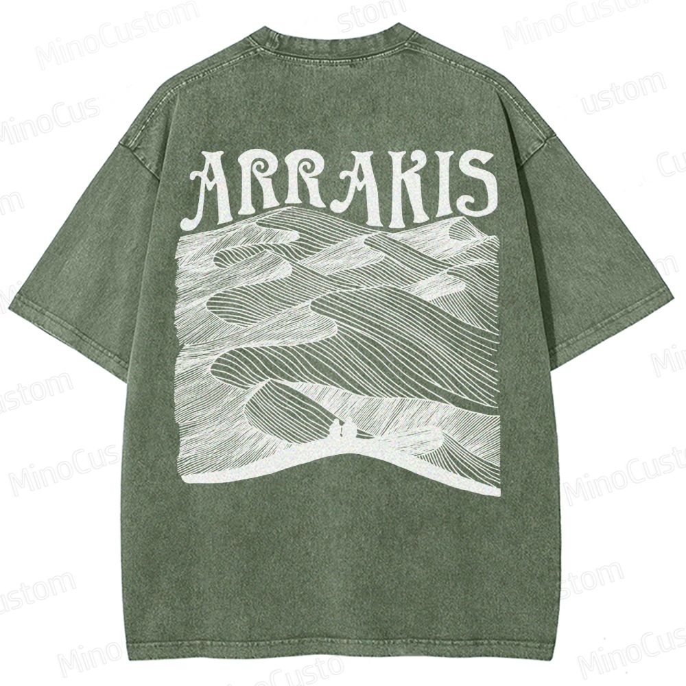 “ARRAKIS – Desert Planet Tribute” Sci-Fi Line Art Graphic Washed T-Shirt