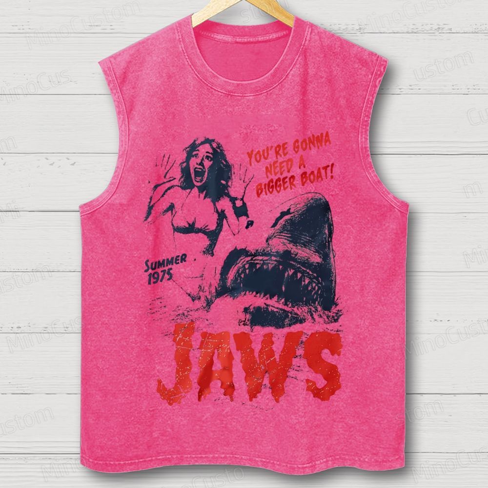 Unisex  Retro Jaws Movie  Washed Tank Top 