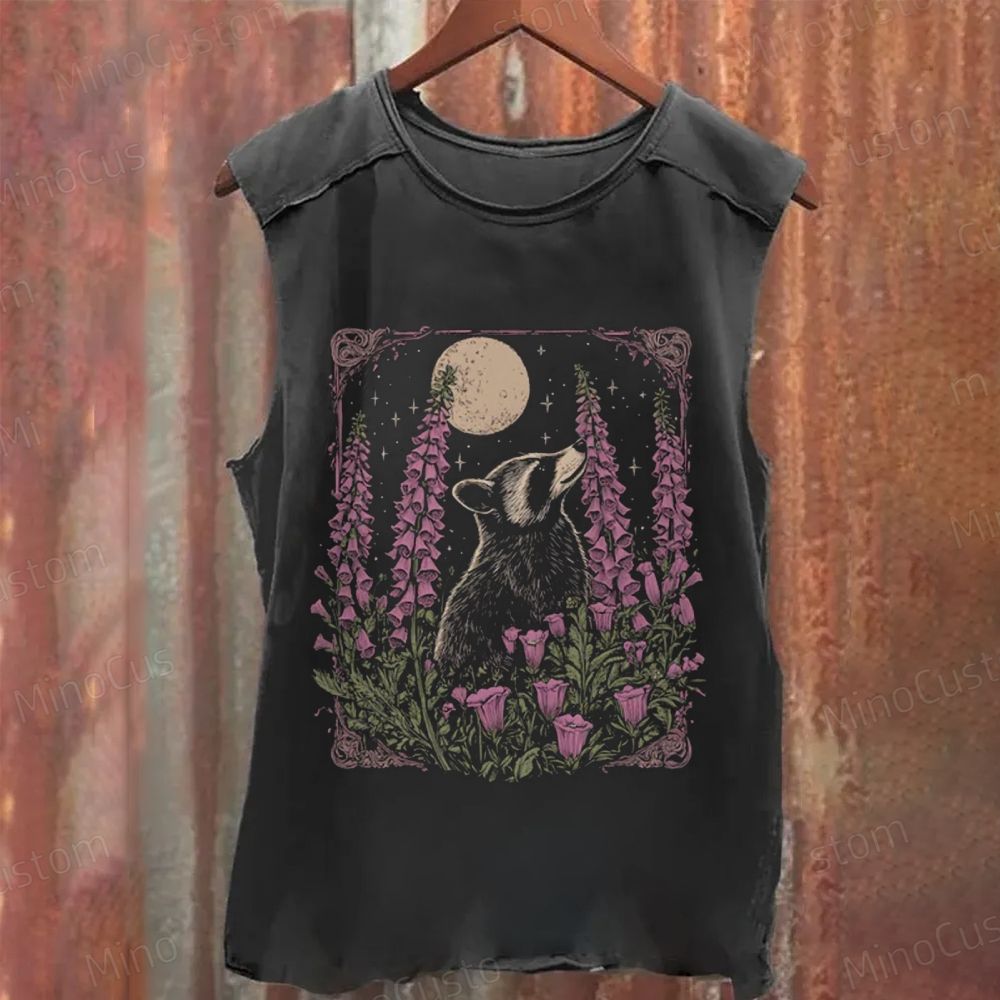 Raccoon & Moon Floral Graphic Vintage Washed Tank Top