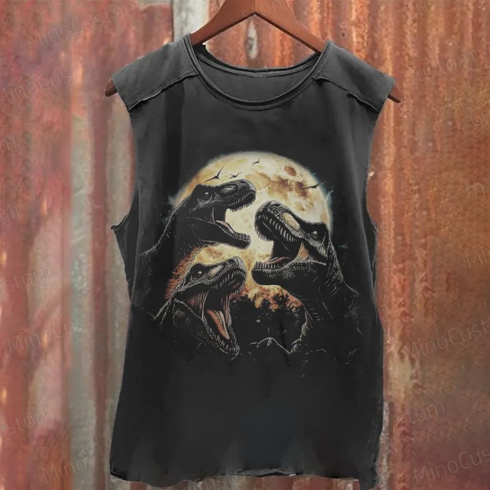 Dinosaur & Moon Graphic Vintage Washed Tank Top