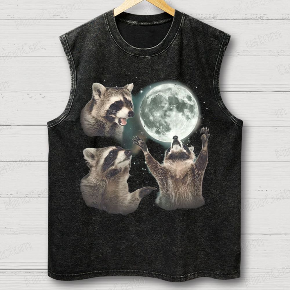 Unisex Racoons Howling At The Moon Washed Tank Top