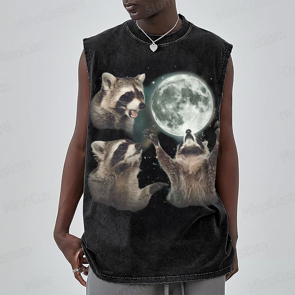 Unisex Racoons Howling At The Moon  Washed Tank Top 