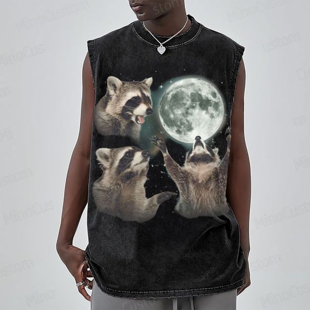 Unisex Racoons Howling At The Moon  Washed Tank Top 