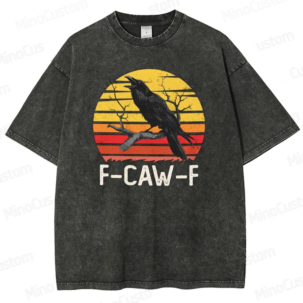 “F - CAW - F” Raven Graphic Vintage Washed T - Shirt