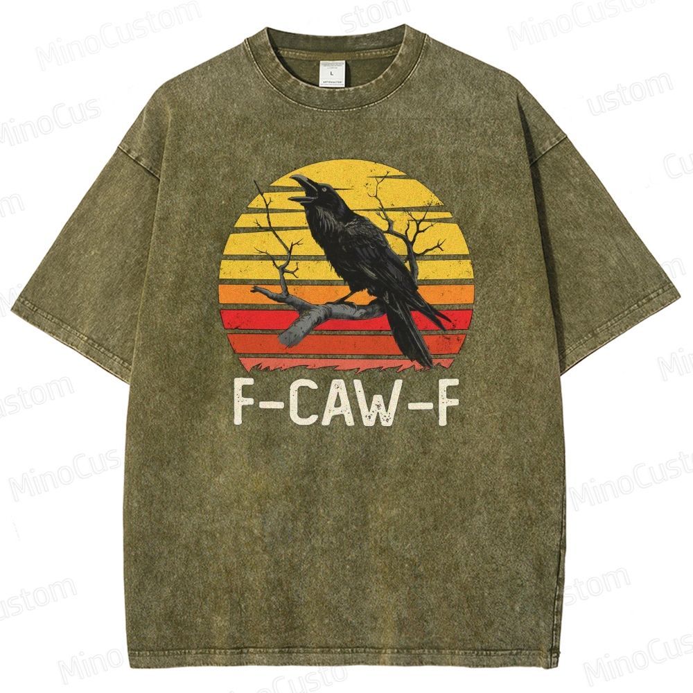 “F - CAW - F” Raven Graphic Vintage Washed T - Shirt