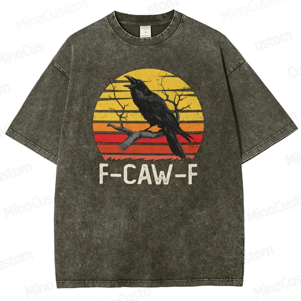 “F - CAW - F” Raven Graphic Vintage Washed T - Shirt