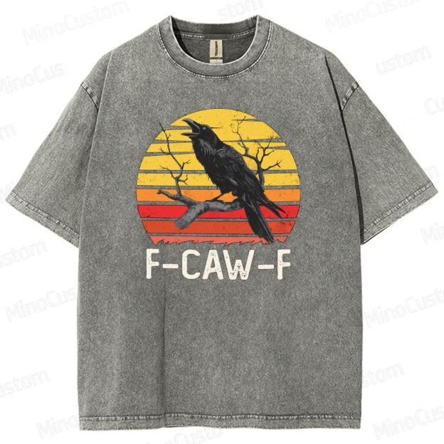 “F - CAW - F” Raven Graphic Vintage Washed T - Shirt