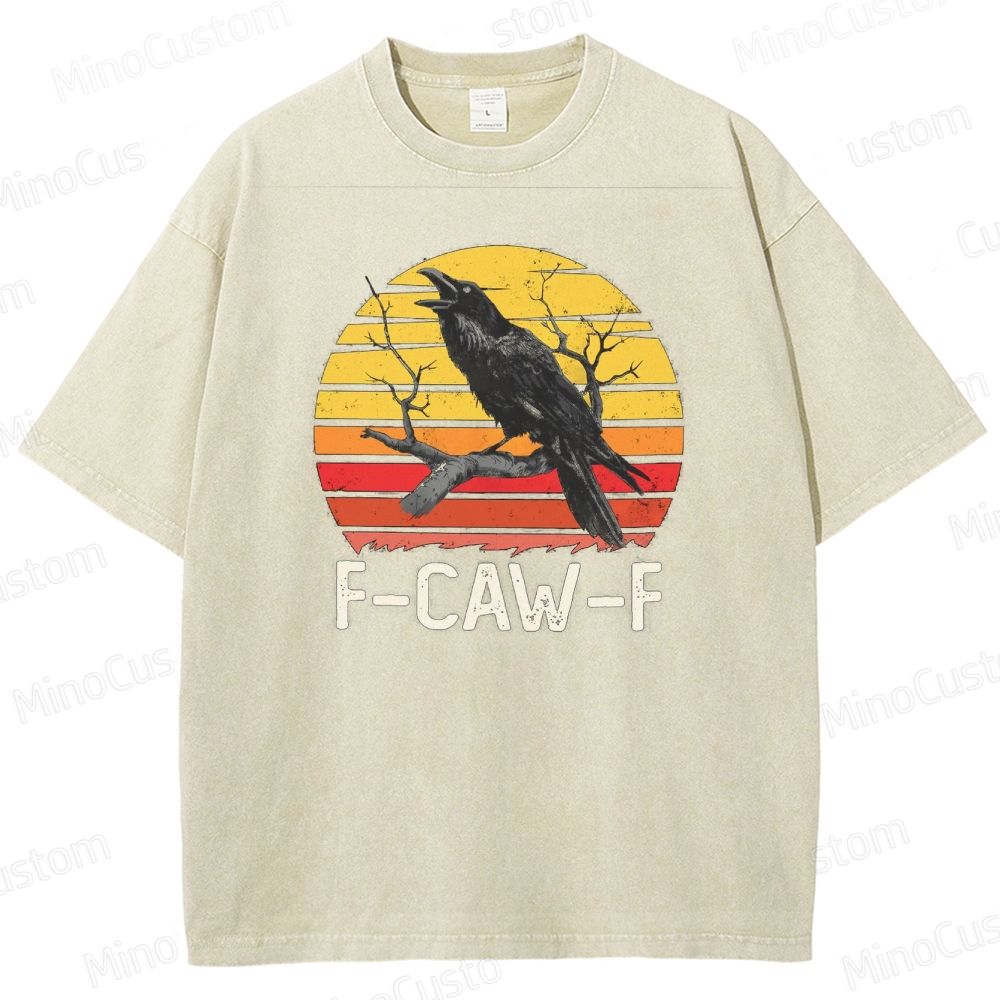 “F - CAW - F” Raven Graphic Vintage Washed T - Shirt