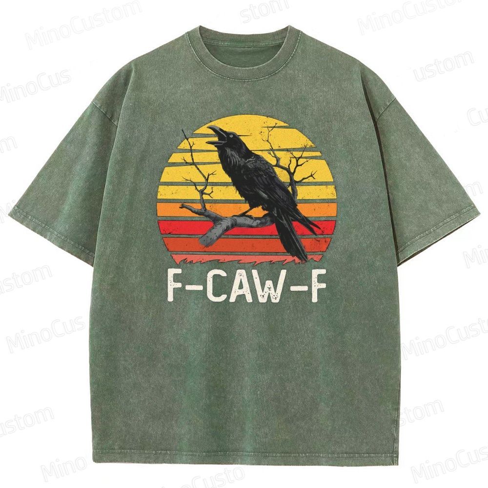 “F - CAW - F” Raven Graphic Vintage Washed T - Shirt