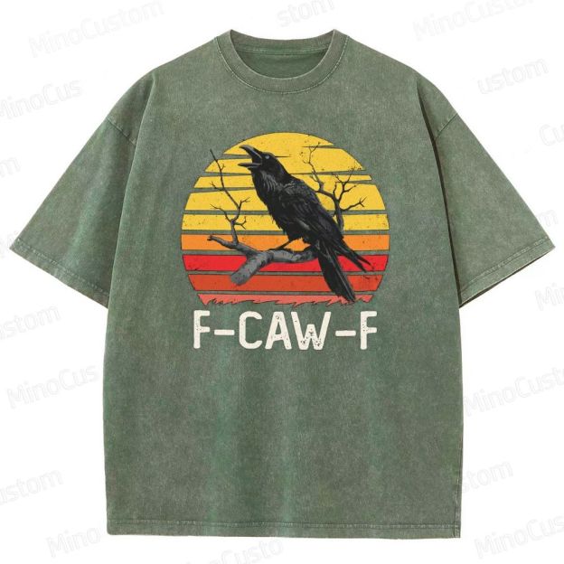 “F - CAW - F” Raven Graphic Vintage Washed T - Shirt