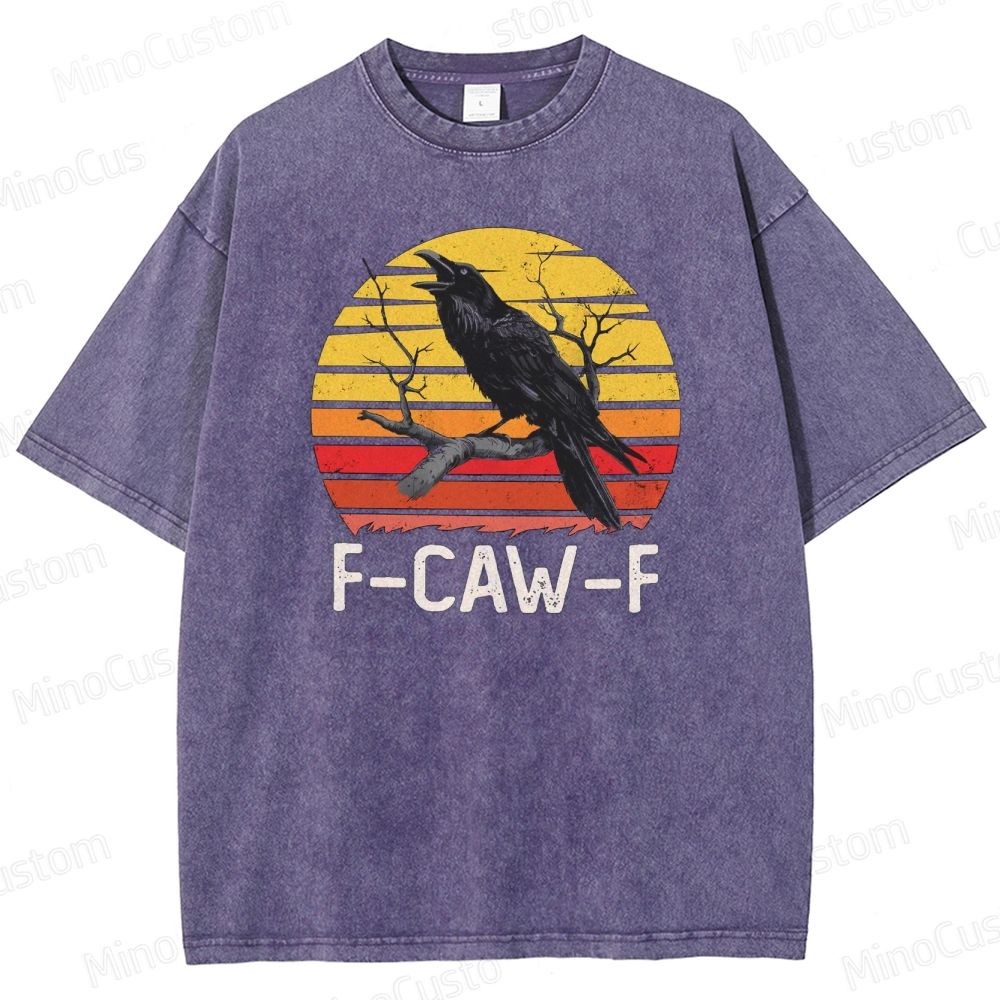 “F - CAW - F” Raven Graphic Vintage Washed T - Shirt