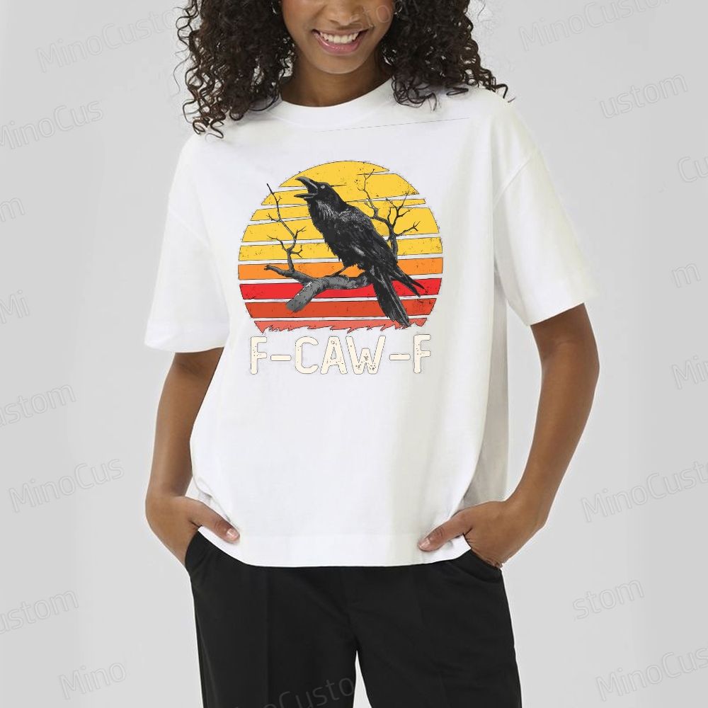 "F - CAW - F" Raven Retro Sunset Graphic T - Shirt