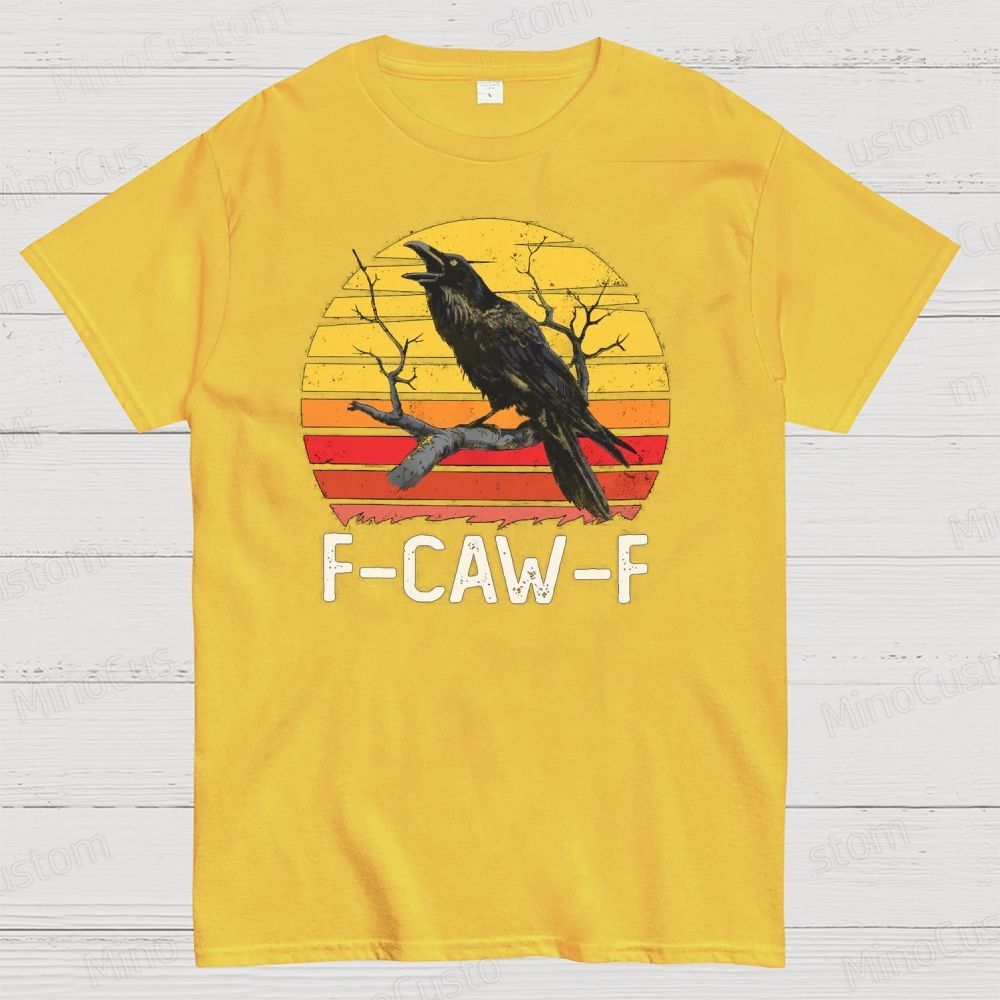 "F - CAW - F" Raven Retro Sunset Graphic T - Shirt