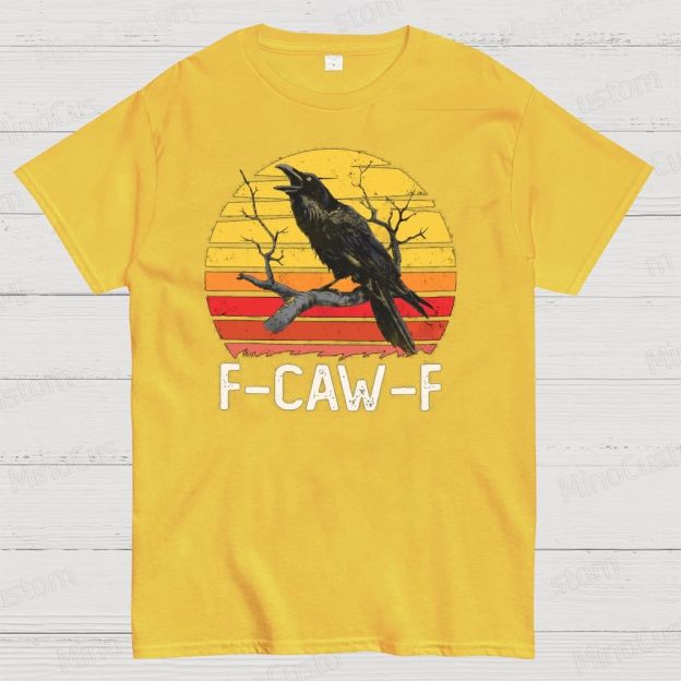 "F - CAW - F" Raven Retro Sunset Graphic T - Shirt
