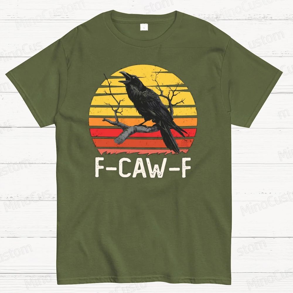 "F - CAW - F" Raven Retro Sunset Graphic T - Shirt