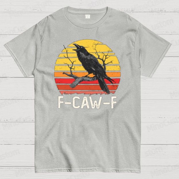 "F - CAW - F" Raven Retro Sunset Graphic T - Shirt