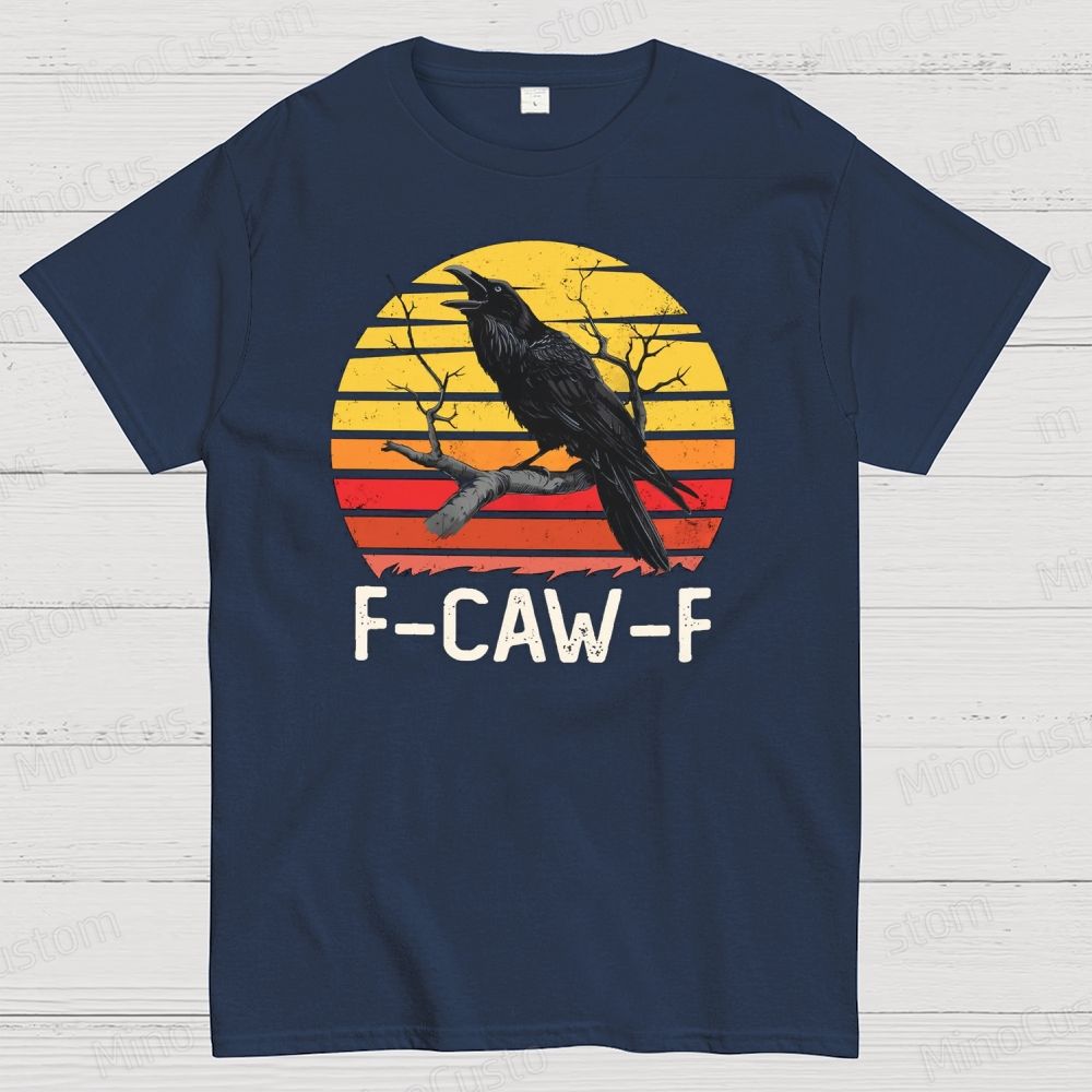 "F - CAW - F" Raven Retro Sunset Graphic T - Shirt