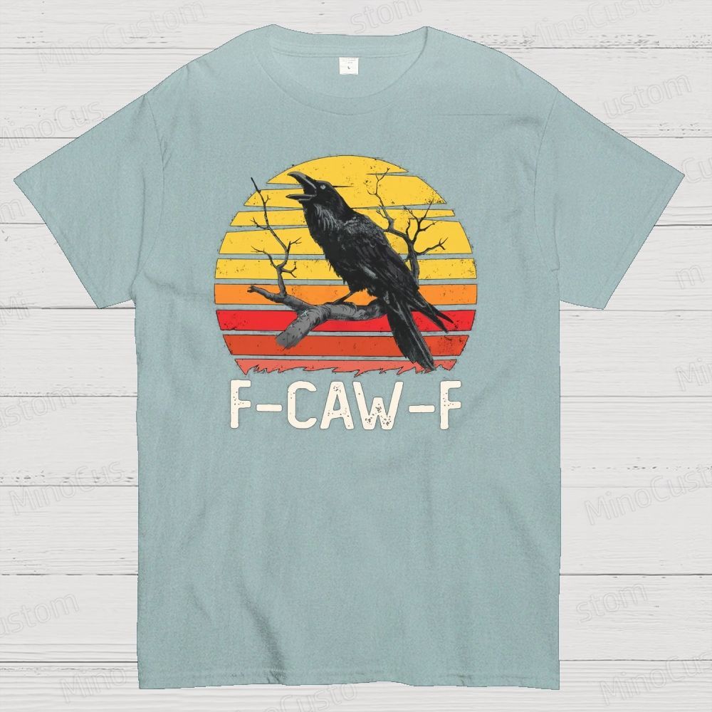 "F - CAW - F" Raven Retro Sunset Graphic T - Shirt