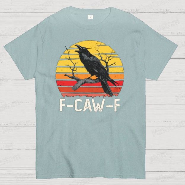 "F - CAW - F" Raven Retro Sunset Graphic T - Shirt
