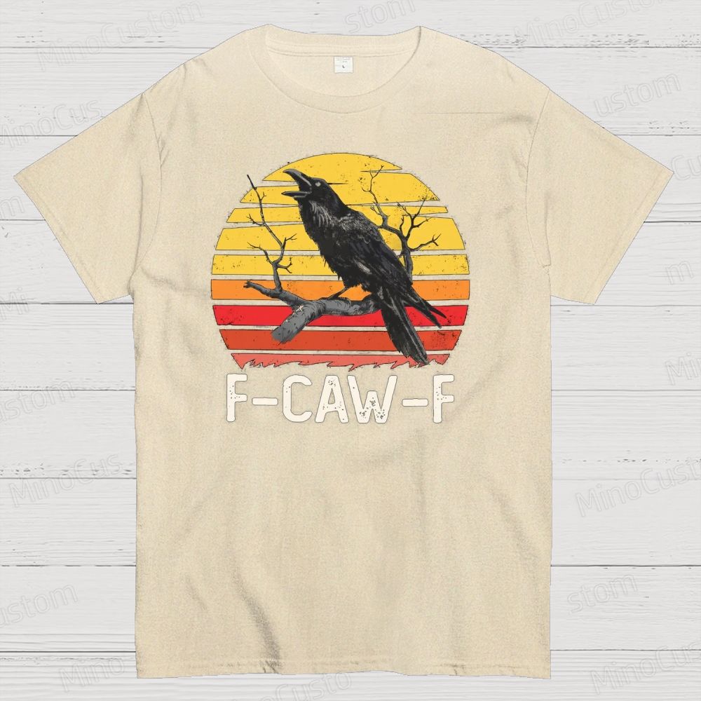 "F - CAW - F" Raven Retro Sunset Graphic T - Shirt