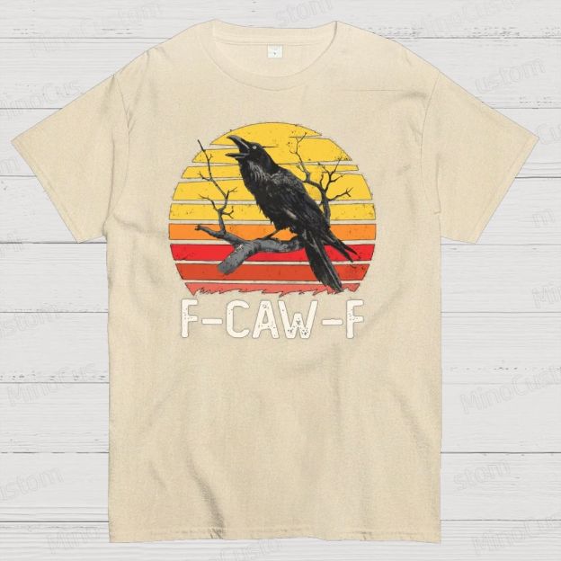 "F - CAW - F" Raven Retro Sunset Graphic T - Shirt