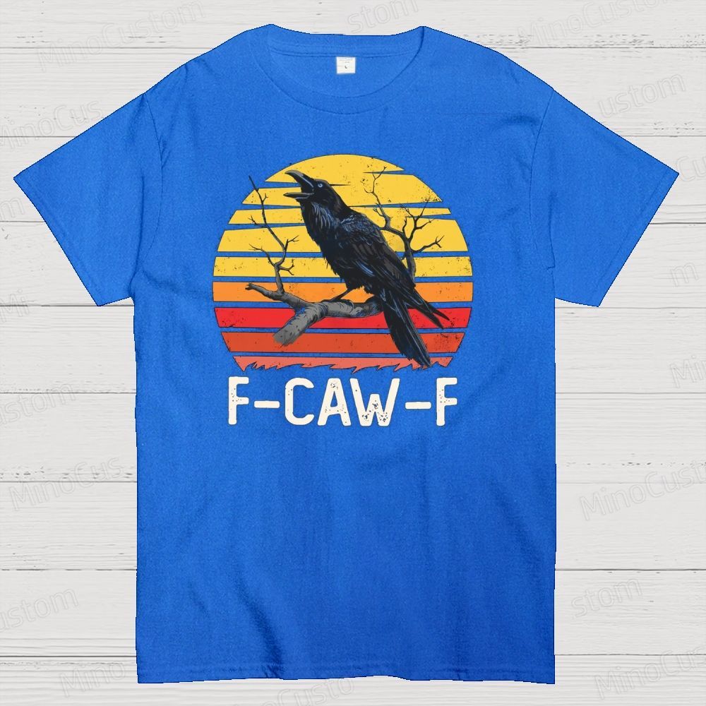 "F - CAW - F" Raven Retro Sunset Graphic T - Shirt