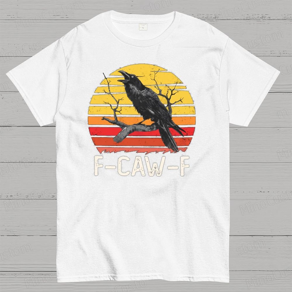 "F - CAW - F" Raven Retro Sunset Graphic T - Shirt