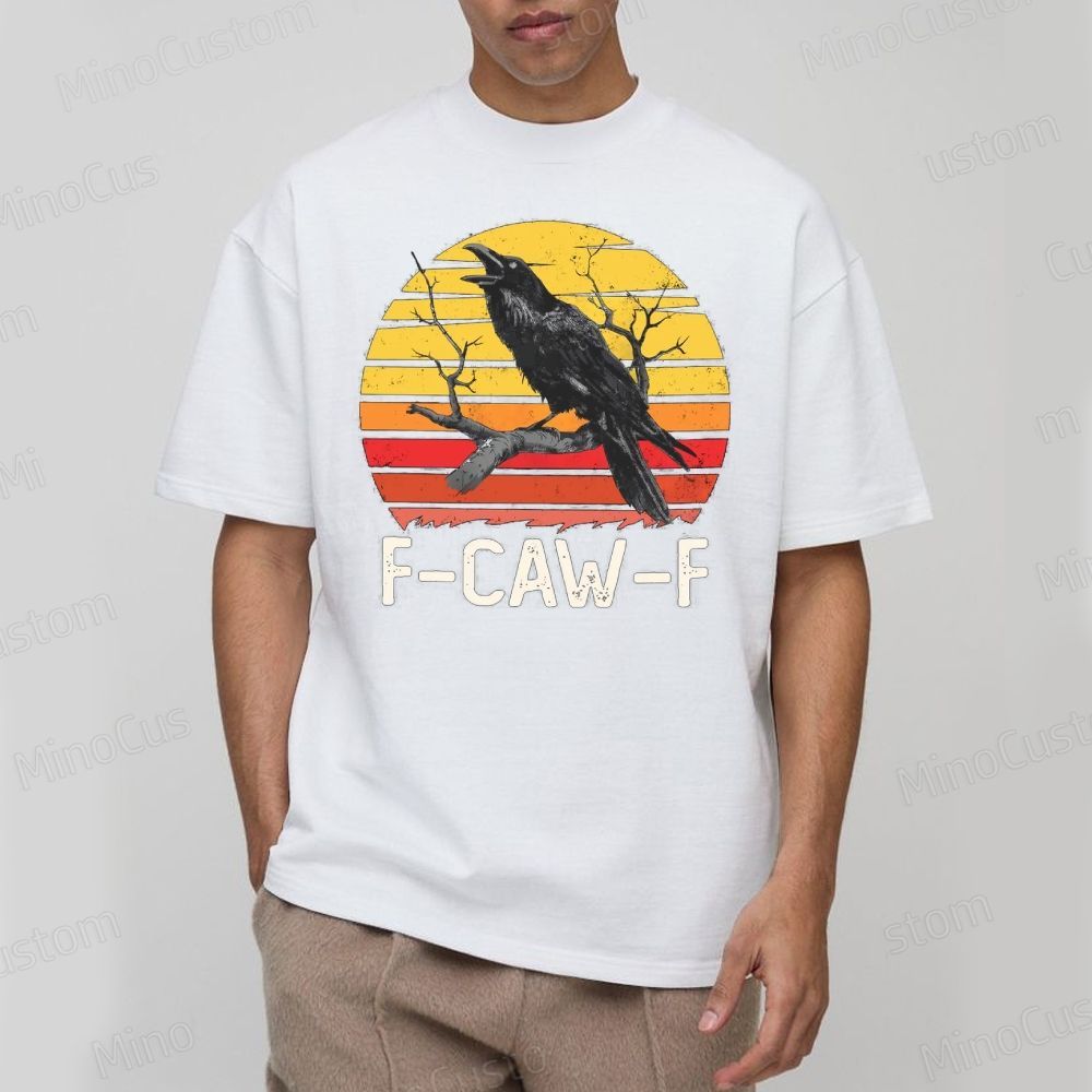"F - CAW - F" Raven Retro Sunset Graphic T - Shirt