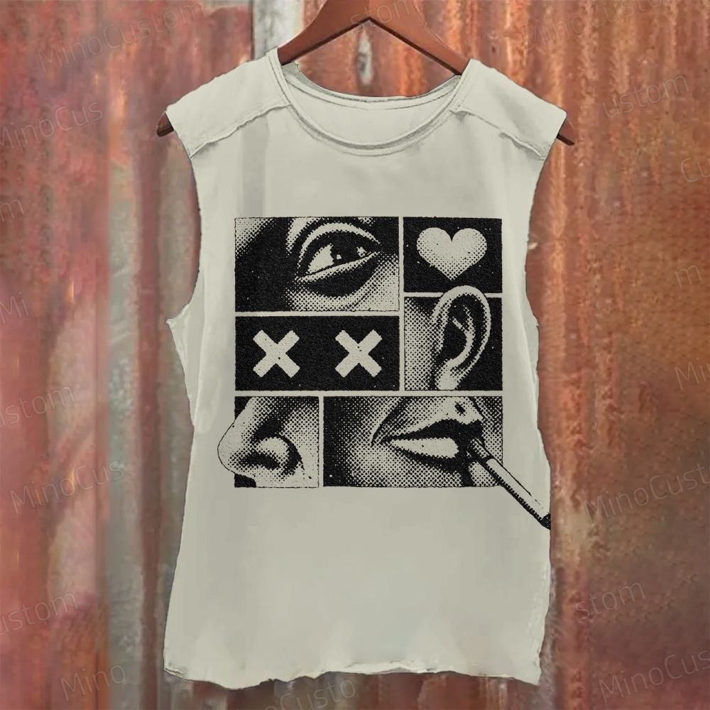 Pop - Art Body Parts Graphic Washed Muscle Tank Top