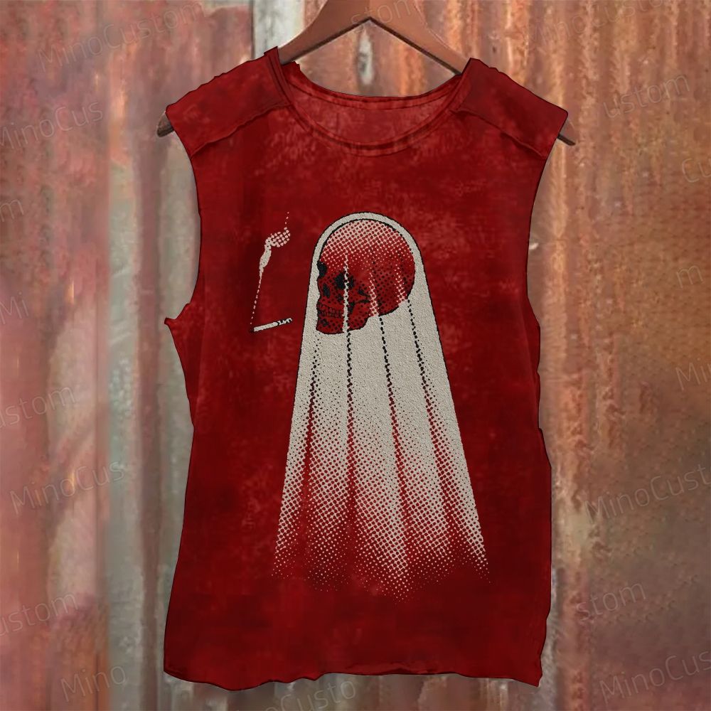 Skull Ghost Graphic Washed Muscle Tank Top