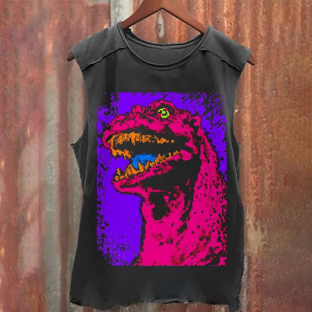 Neon Dinosaur Graphic Washed Tank Top