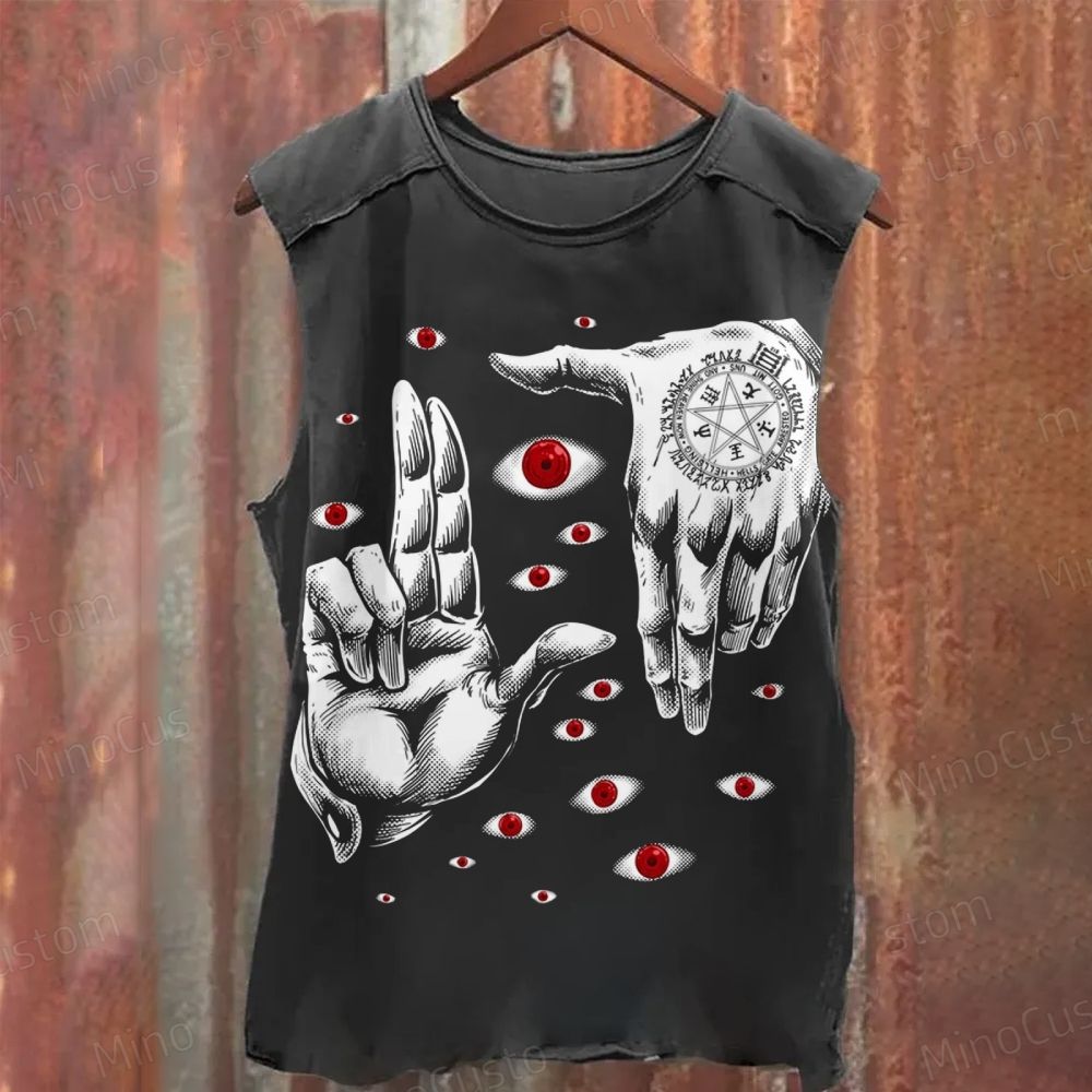 Gothic Occult Hands & Eyes Washed Tank Top