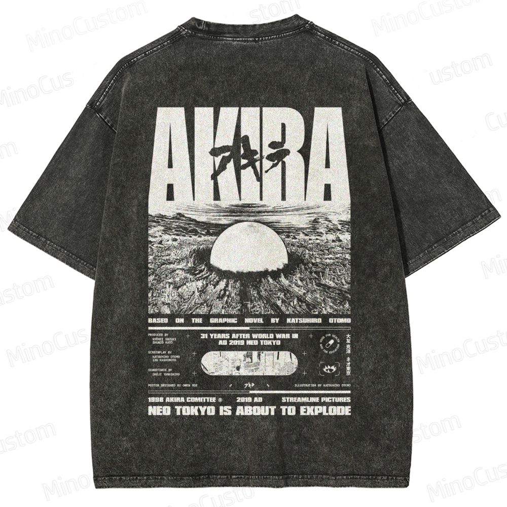 Vintage Distressed 'AKIRA Neo Tokyo' Graphic Oversized Washed T-Shirt