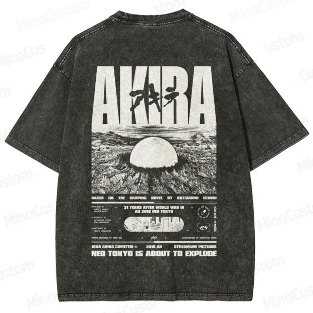 Vintage Distressed 'AKIRA Neo Tokyo' Graphic Oversized Washed T-Shirt