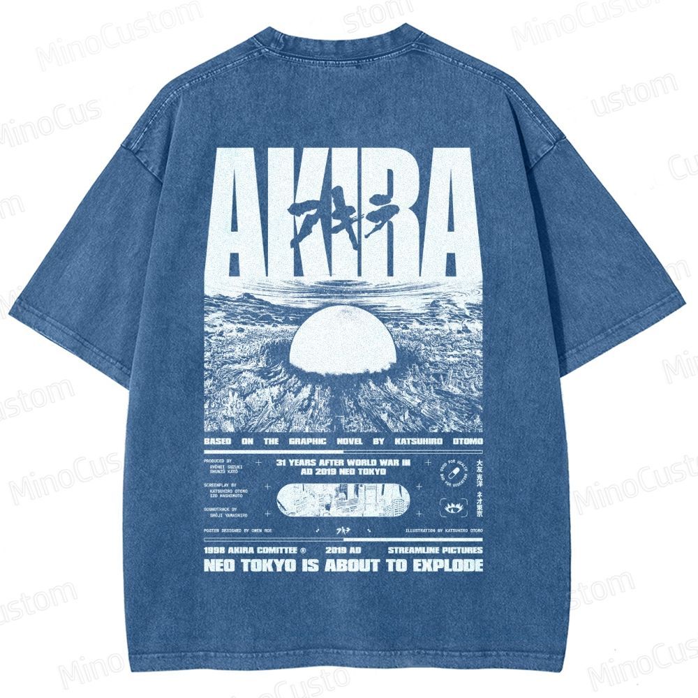 Vintage Distressed 'AKIRA Neo Tokyo' Graphic Oversized Washed T-Shirt